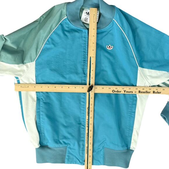 adidas x CLOT Edison Chen Blue Green White Striped Collegiate Jacket size XS - Picture 3 of 14